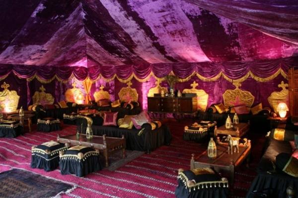 This sumptuous tent has a purple velvet lining with Regency inspired crown